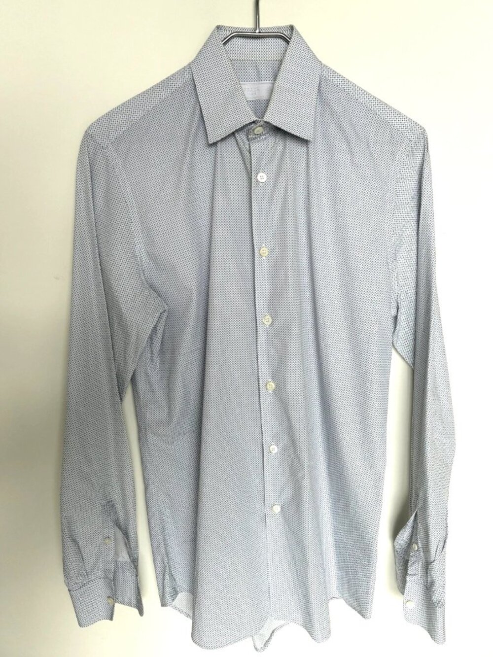 PRADA men's dress shirt, size 15.5" / 39cm, white blue black micro-pattern - Picture 2 of 10